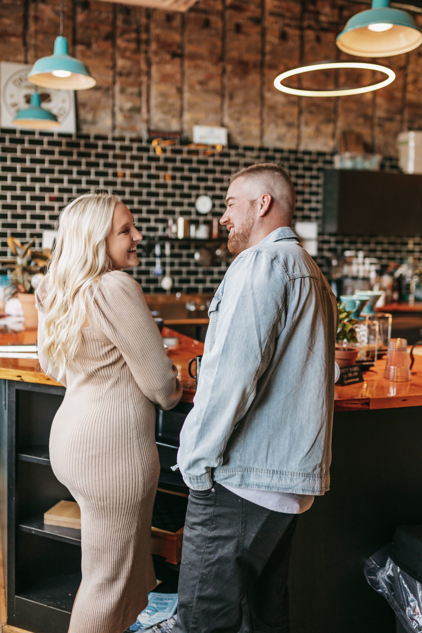 Cozy coffee shop engagement session in Duluth Minnesota