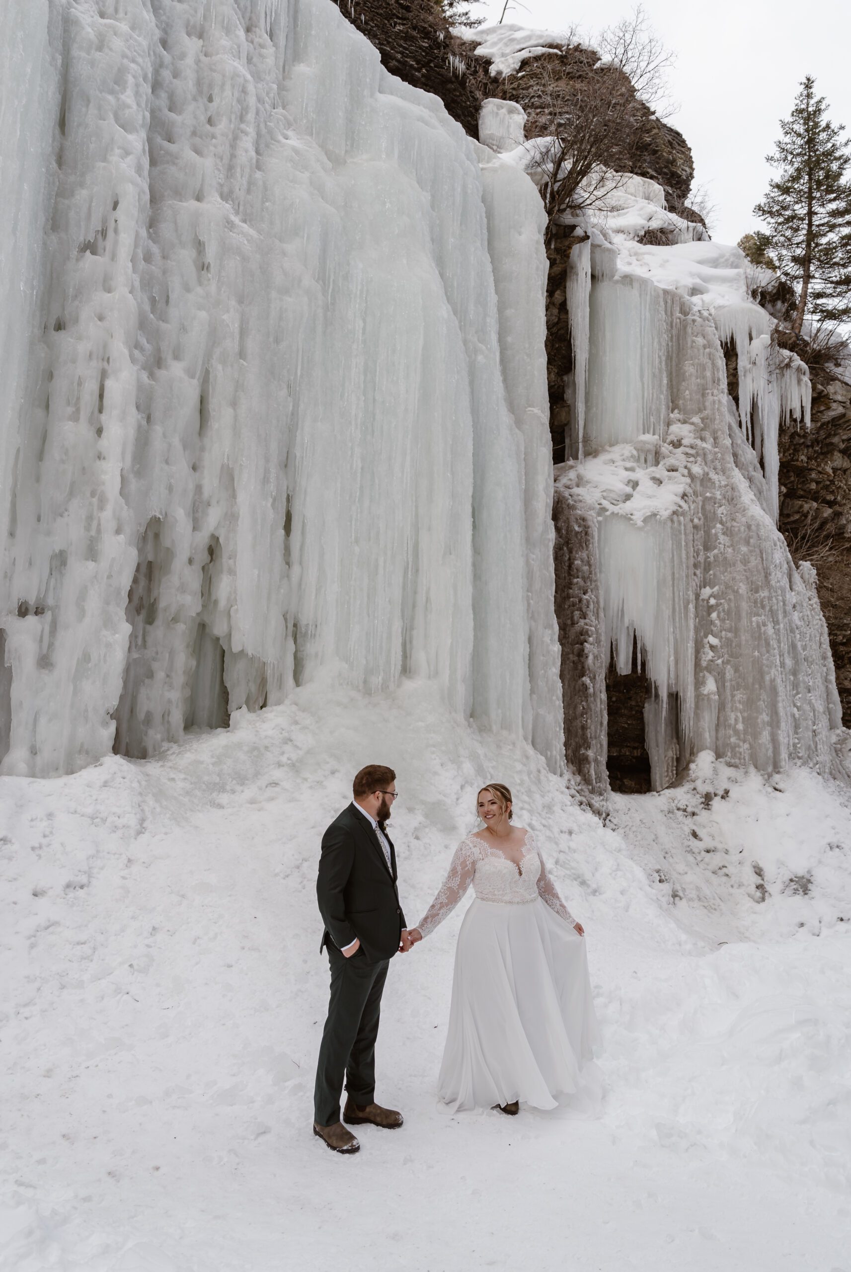 Frozen waterfall elopement in Montana