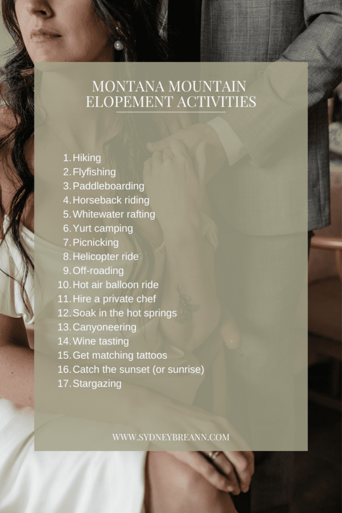 Montana mountain elopement activities