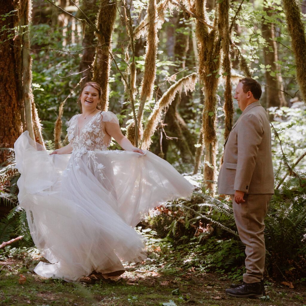 Romantic first look in the Pacific Northwest - real wedding moments