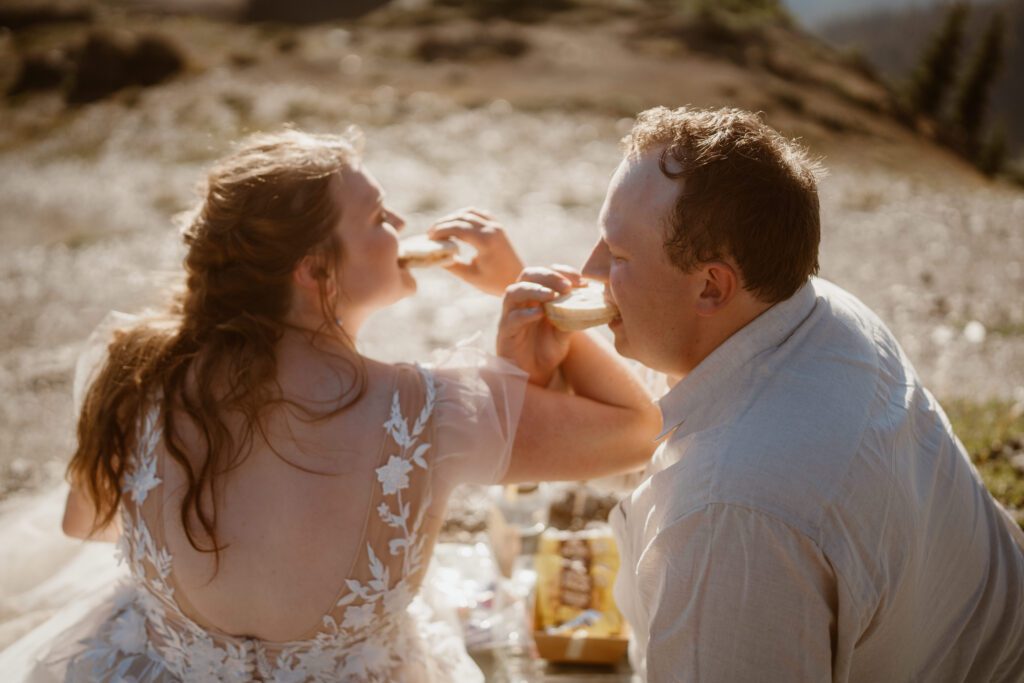 Enjoying an elopement picnic in  the North Cascades