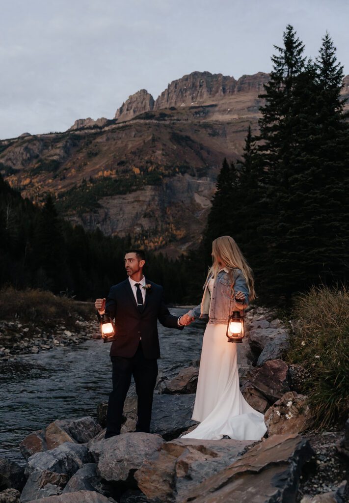 Picturesque blue hour bridal portraits in Northwest Montana