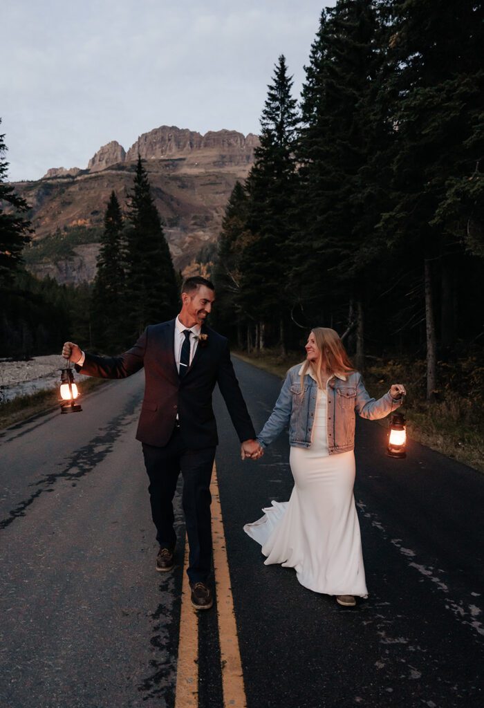 Picturesque blue hour bridal portraits in Northwest Montana