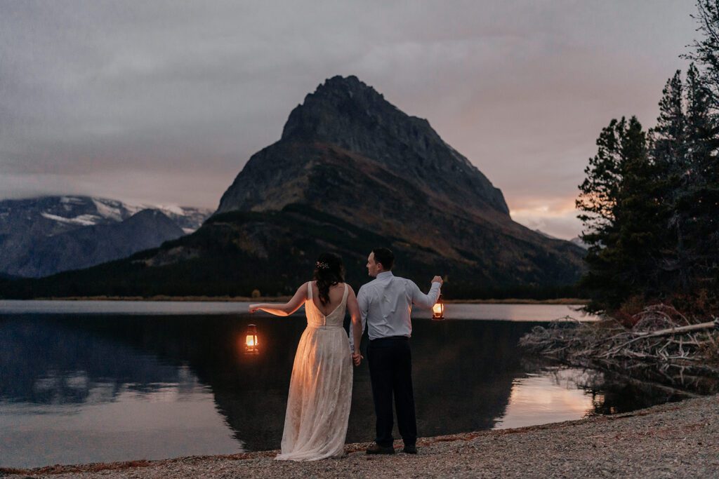 Blue hour bridal portraits in the mountains photographed by Sydney Breann Photography