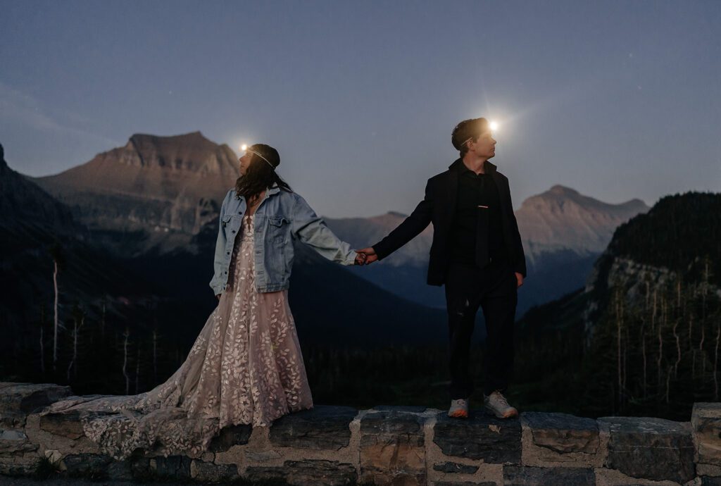 Glacier National Park blue hour stargazing bridal portraits