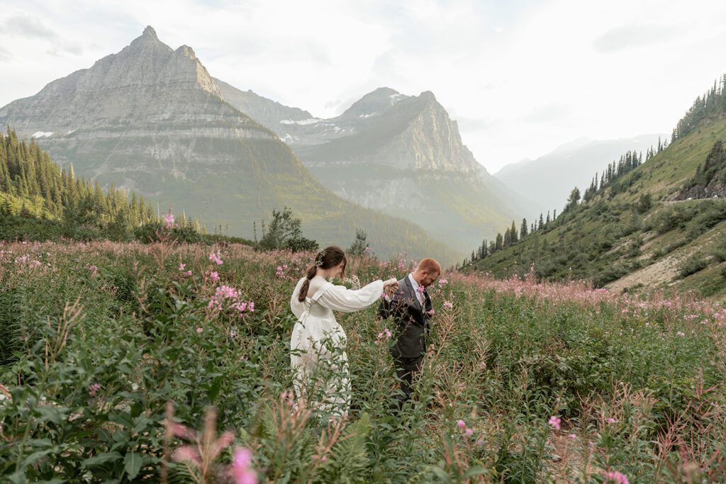 An adventurous Glacier National Park honeymoon bridal session at Big Bend photographed by Sydney Breann Photography