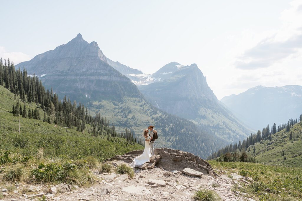 Mountain bridal portraits at Big Bend in Glacier National Park photographed by Sydney Breann Photography