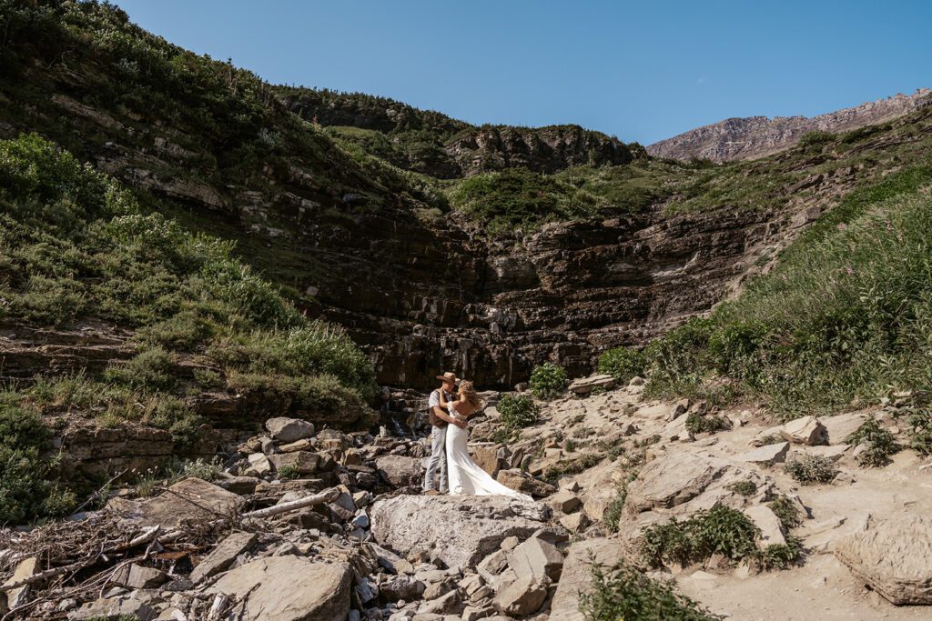 Mountain bridal portraits at Big Bend in Glacier National Park photographed by Sydney Breann Photography