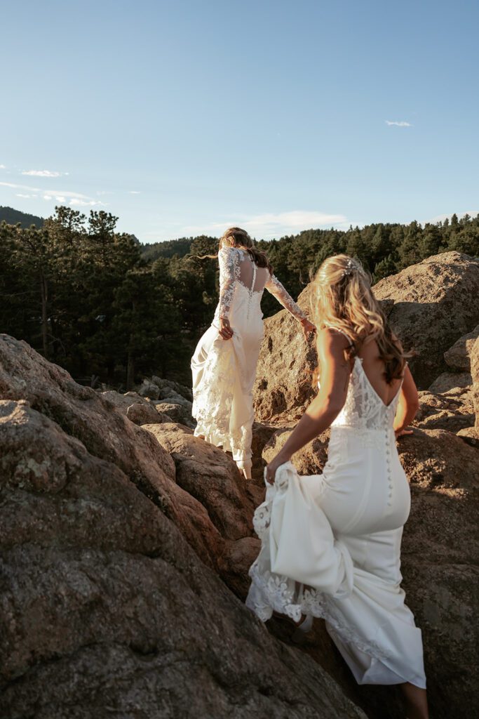 LGBTQ elopement during sunrise at Lost Gulch in Boulder, Colorado