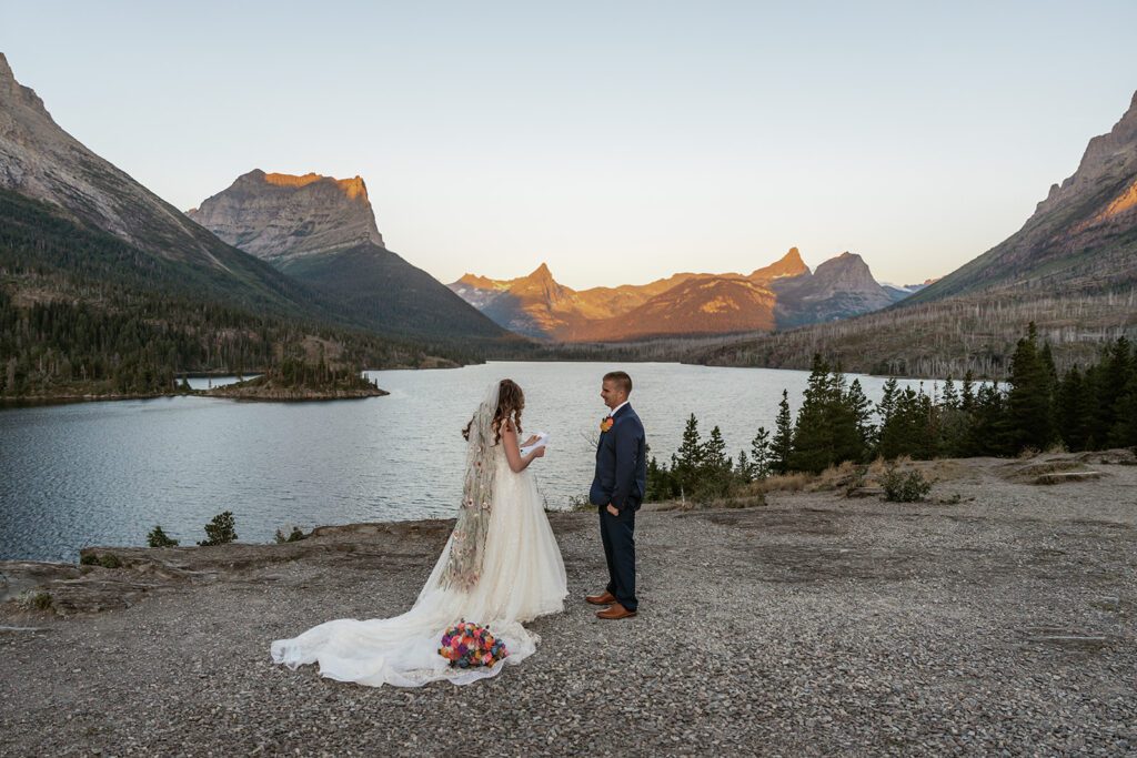 An intimate sunrise elopement at Sun Point in Glacier National Park photographed by Sydney Breann Photography