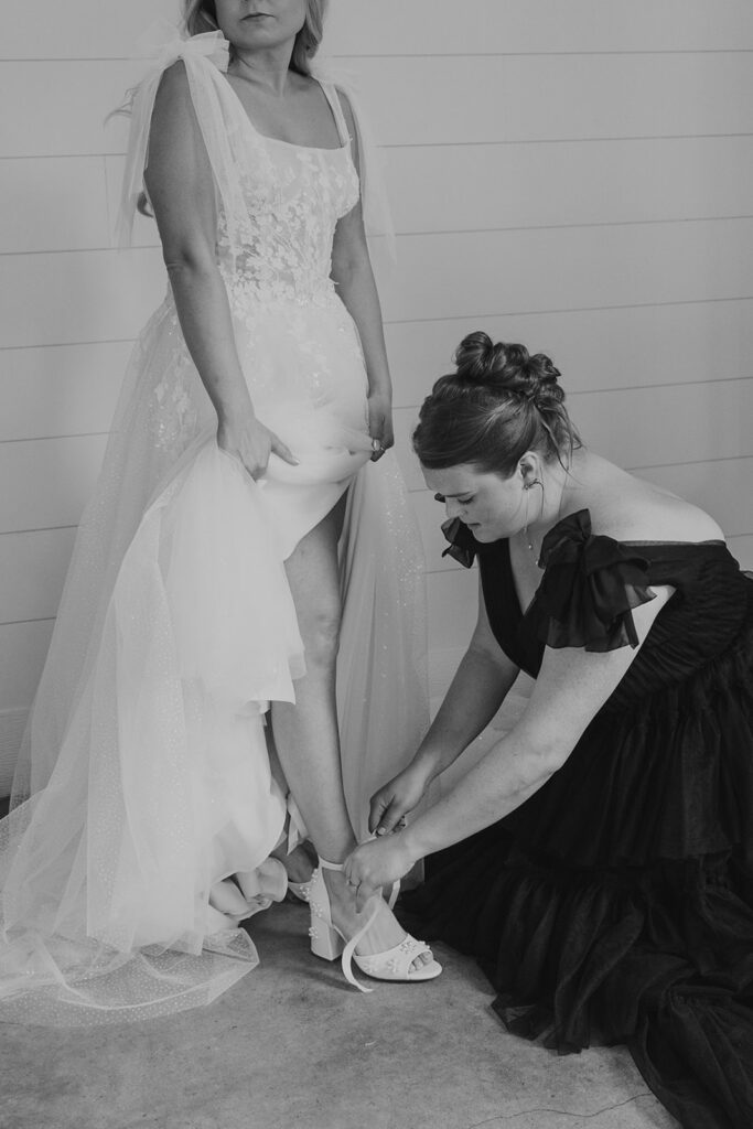 A timeless bride getting ready at La Pointe Events in Somerset, Wisconsin