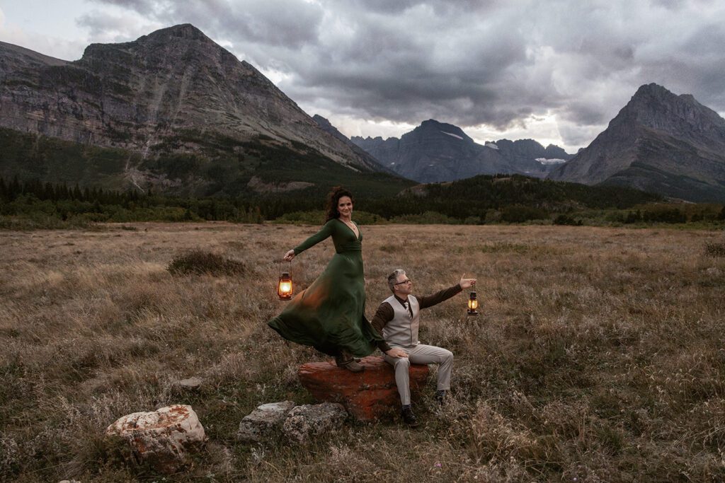 Moody Game of Thrones-inspired newlywed portraits during an early Fall elopement in Glacier National Park