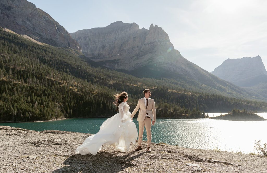 Picturesque mountain elopement bridal portraits in Glacier National Park