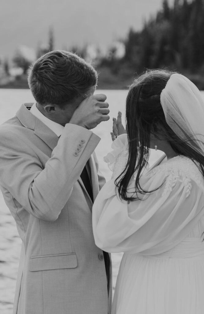 Emotional Christ-centered private vow ceremony at Pray Lake in Glacier National Park