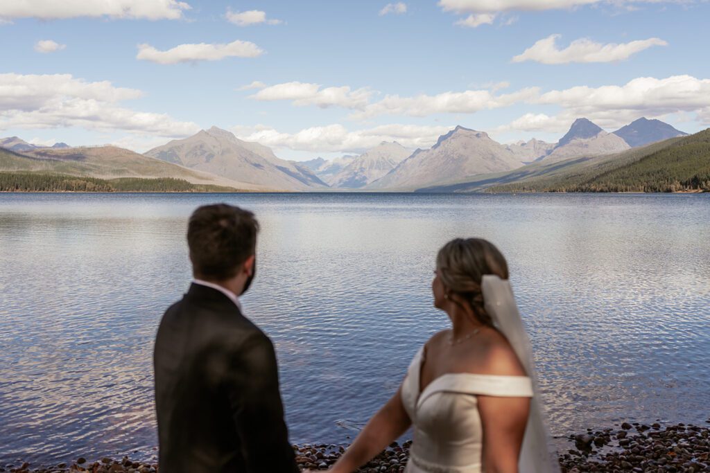 Intimate destination wedding bridal portraits at Lake McDonald in Glacier National Park