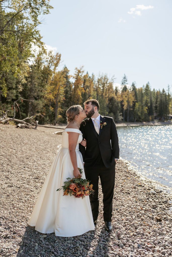 Intimate destination wedding bridal portraits at Lake McDonald in Glacier National Park