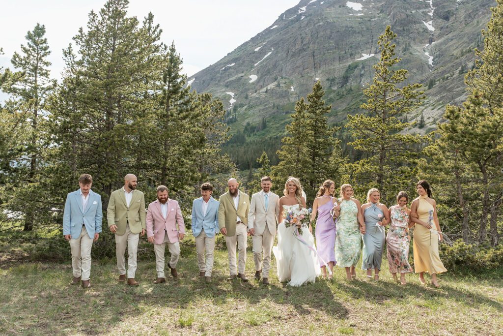 Pastel wedding color palette for an intimate summer destination wedding in the mountains of Glacier National Park.
