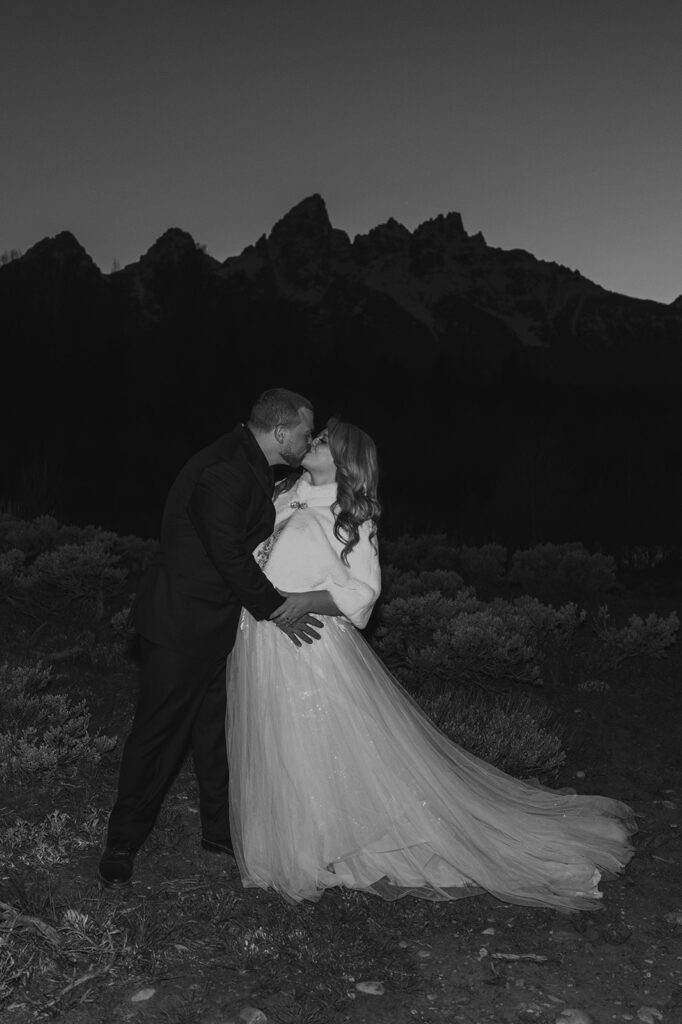 Blue hour bridal portraits at Schwabacher Landing.