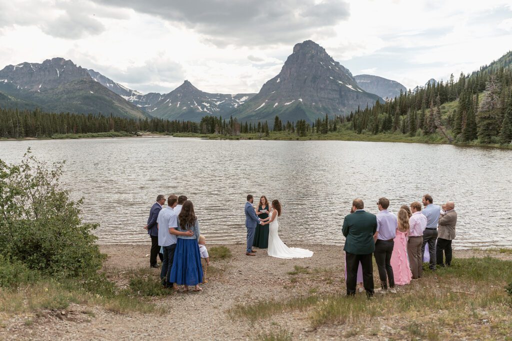 Glacier National Park family-oriented microwedding ceremony at Pray Lake, photographed by Sydney Breann Photography. 