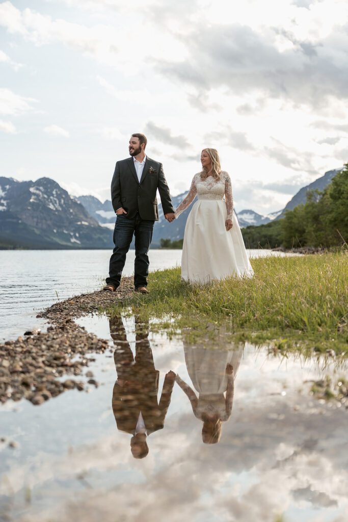 Many Glacier bridal portraits, photographed by Sydney Breann Photography, a Northwestern Montana elopement photographer.