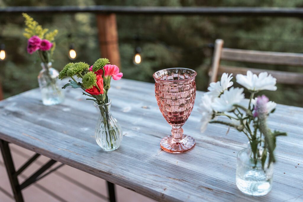 An intimate wedding reception at Stay Treetops vacation rental in Northwest Montana.