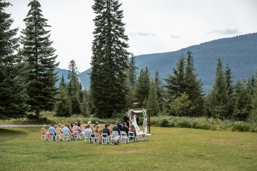 Intimate backyard wedding ceremony in Trout Creek, Montana