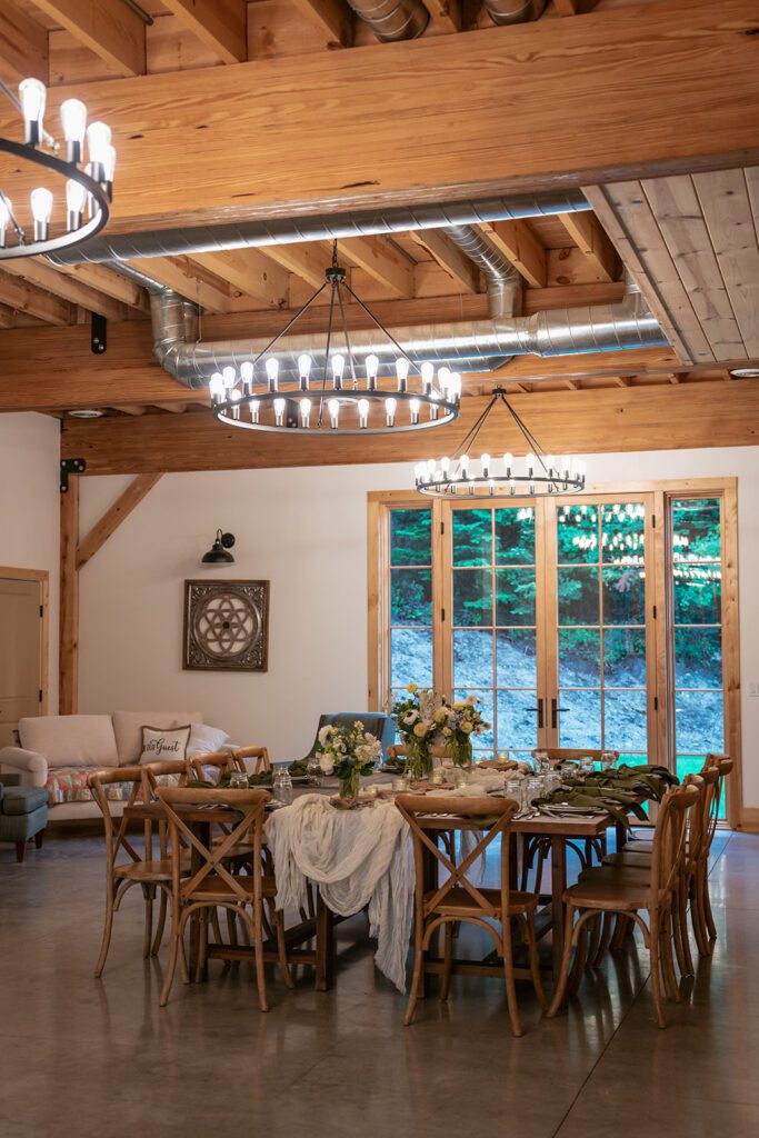 An intimate wedding dinner party planned by Sydney Breann at St. Agnes Farmhouse in Whitefish, Montana.