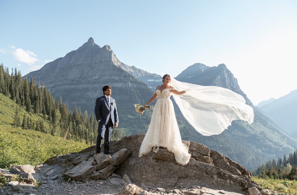 Magical Glacier National Park elopement bridal portraits photographed by Sydney Breann Photography.