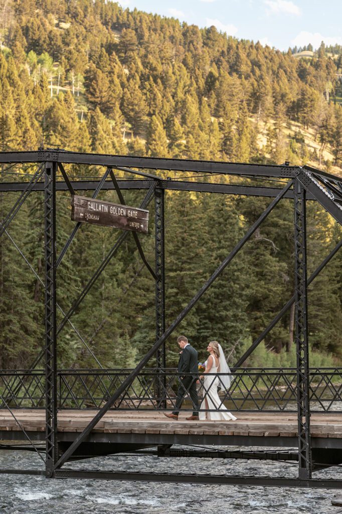 Intimate sunrise wedding ceremony at Durnam Meadow in Big Sky, Montana photographed by Sydney Breann Photography.