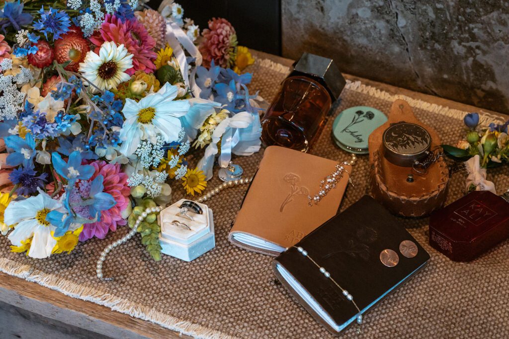 Sentimental wedding day details flat lay photography
