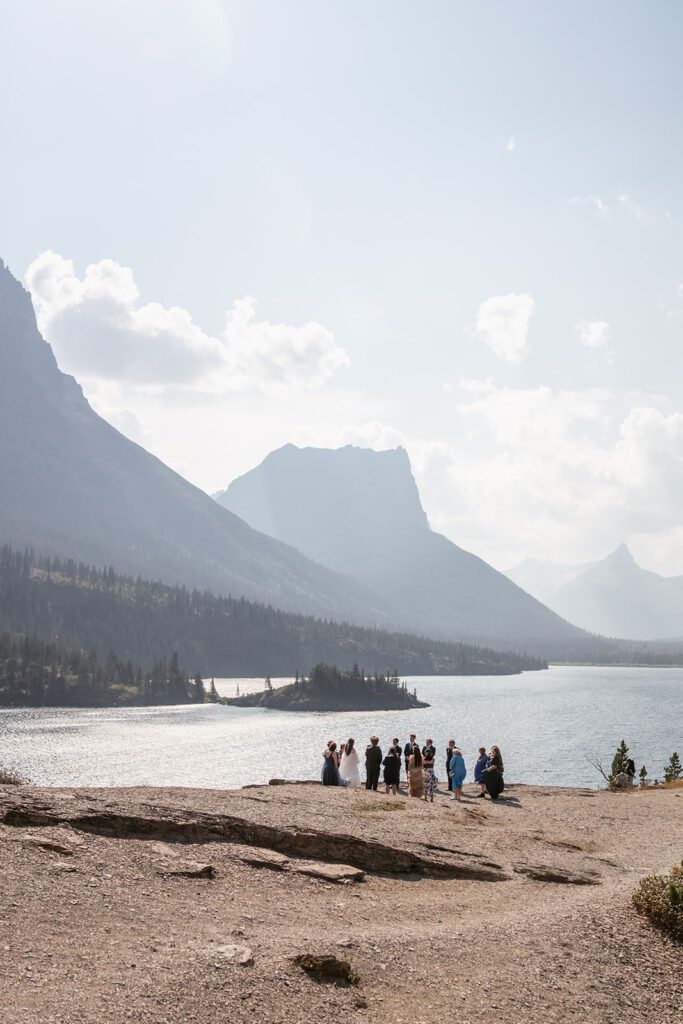 Intimate wedding ceremony at Sun Point overlooking St. Mary Lake