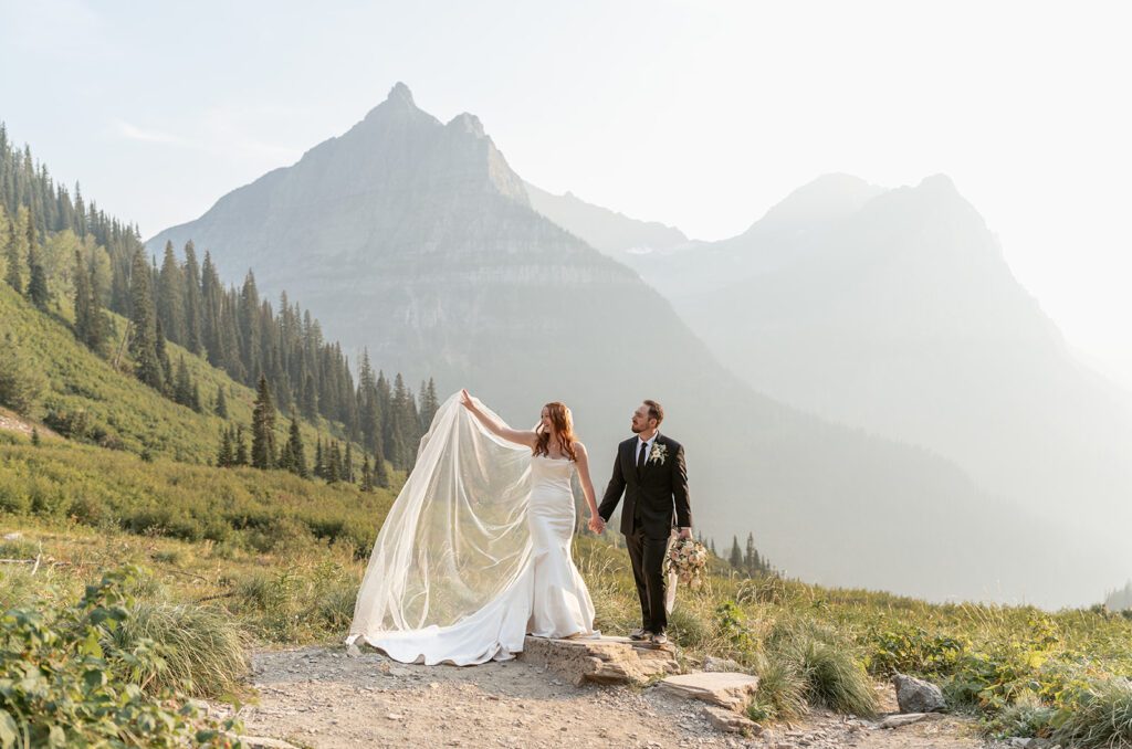 Glacier National Park newlywed bridal portraits at Big Bend