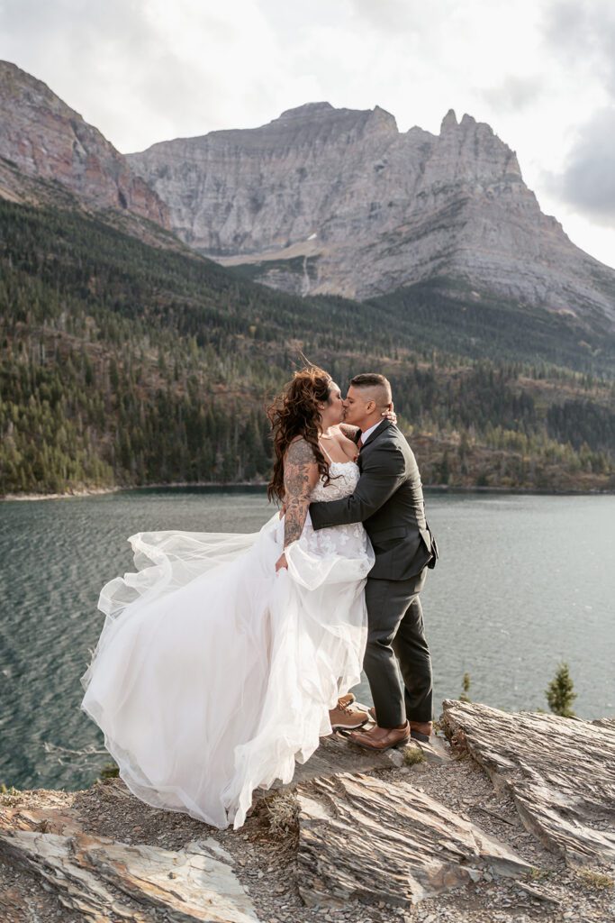 Newlywed bridal portraits at Sun Point in Glacier National Park