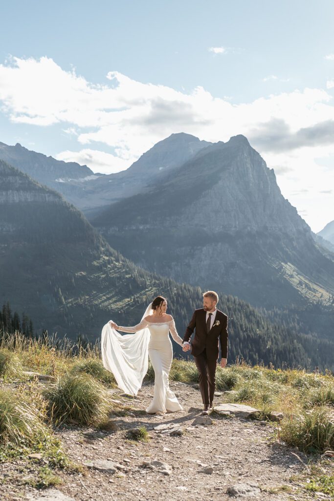 Romantic Fall bridal portraits in the mountains of Glacier National Park