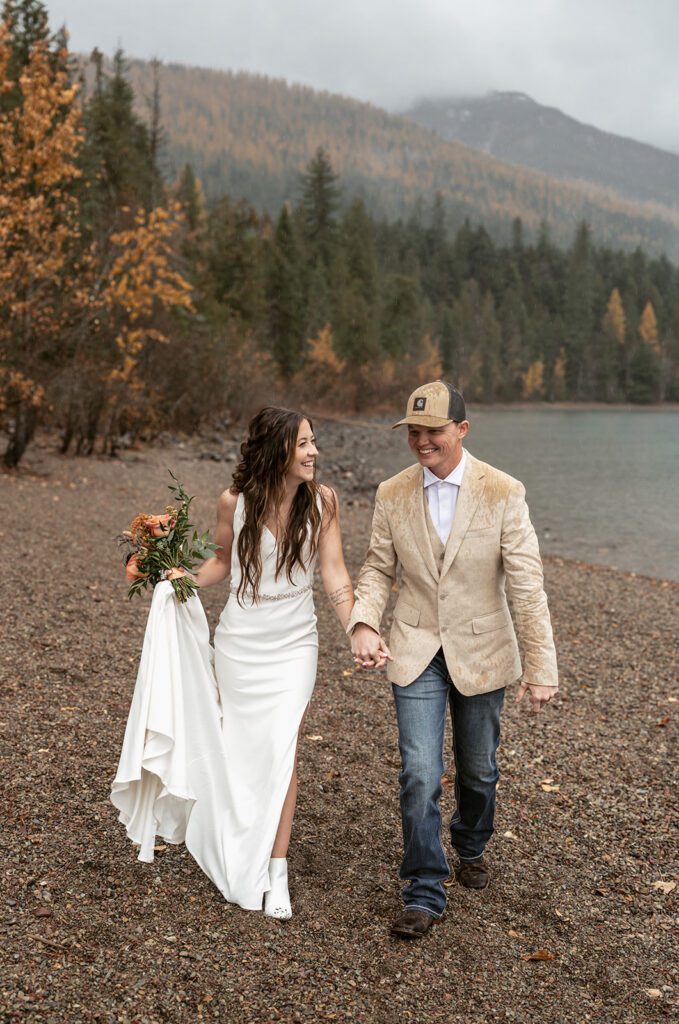 Rainy Fall elopement Hungry Horse Reservoir